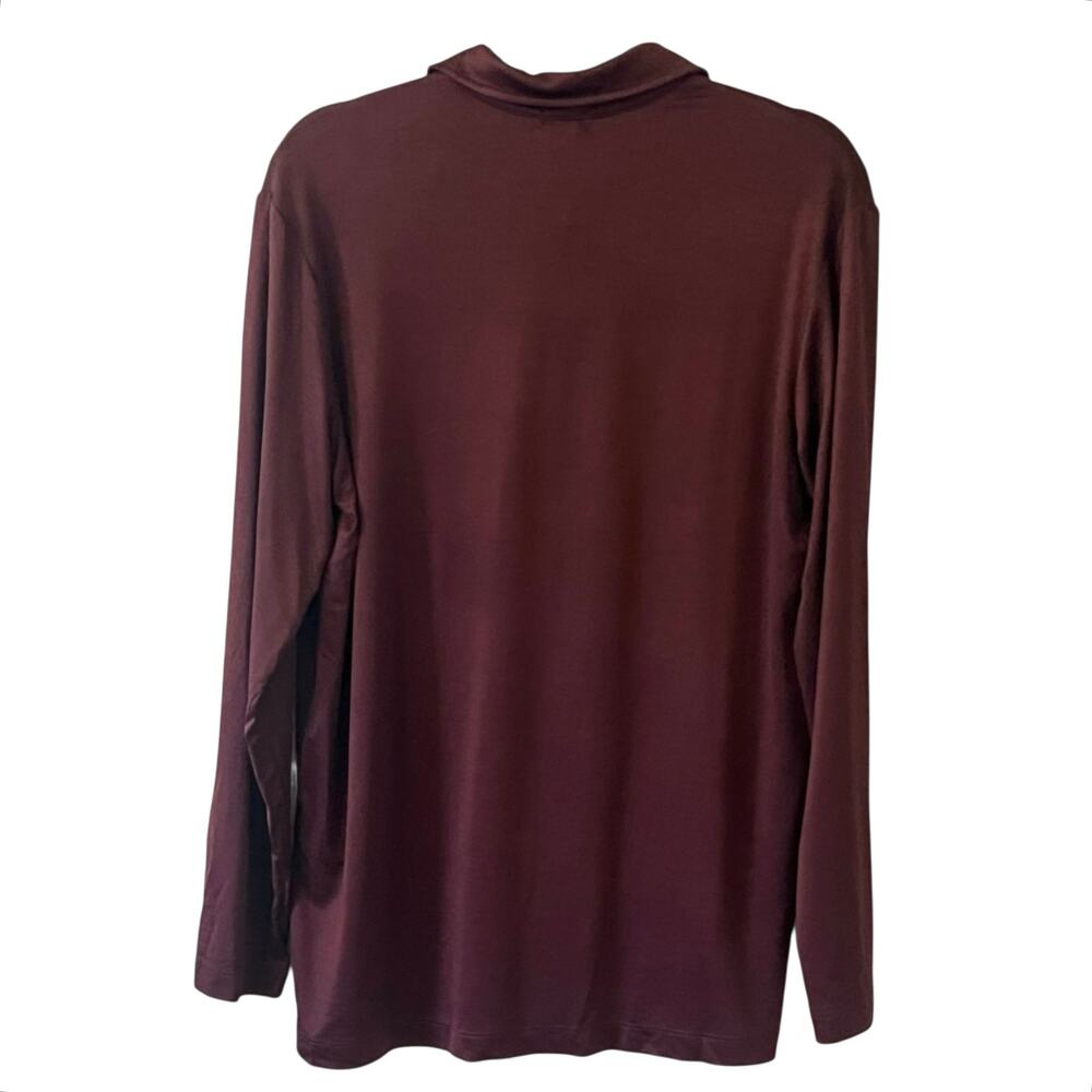 LESET Satin Long Sleeve Polo Blouse in Burgundy - Picture 9 of 11